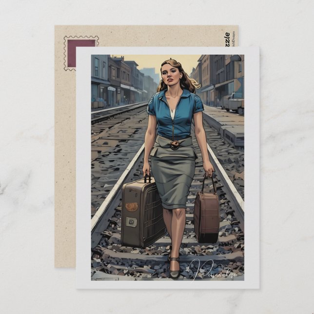 Vintage Track-Gehäuse für weibliche Bahnhöfe Postkarte (Vorne/Hinten)