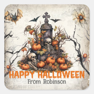 Vintage Tradition Wasserfarbenschädel Friedhof Quadratischer Aufkleber