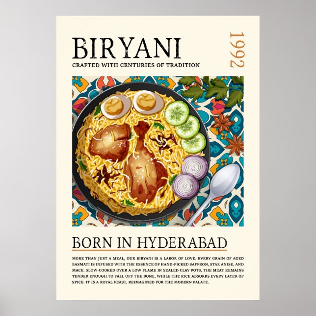 Vintage Traditional Hyderabadi Biryani Artwork Poster (Vorne)