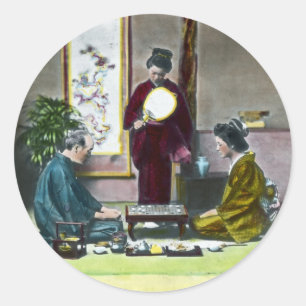 Vintage traditionelles japanisches Mahjong 麻雀 Runder Aufkleber
