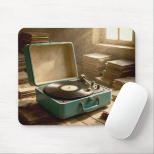 Vintage tragbarer Plattenspieler mit Vinyl  Mousepad