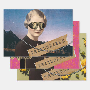 Vintage Trailblazer Kitsch Alterte Kunst Geschenkpapier Set