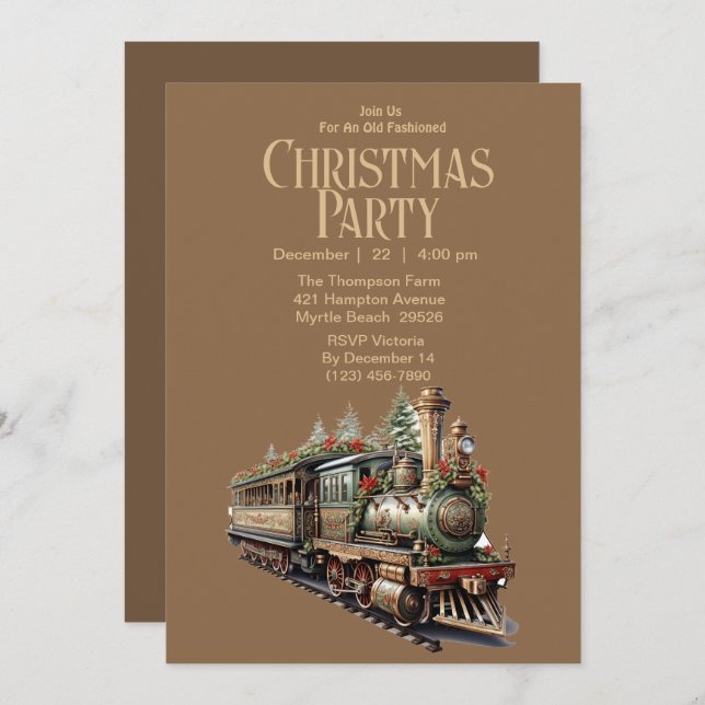 Vintage Train Christmas Holiday Party Einladung (Vorne/Hinten)