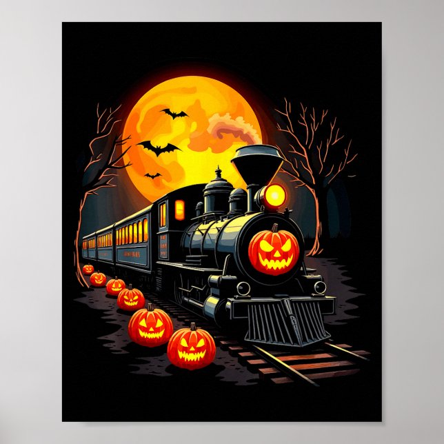 Vintage Train Halloween Costume Pumpkin Ghost Men  Poster (Vorne)