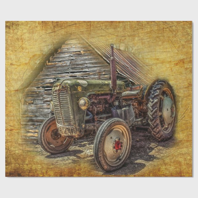 Vintage Traktor alte Scheune Geschenkpapier (Flach)