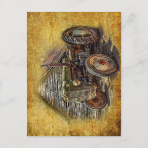 Vintage Traktor alte Scheune Postkarte