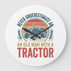 Vintage-Traktor-Alter-Mann-Zitat-Shirt-Design_1 Große Wanduhr