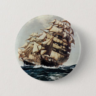 Vintage Transporation, Clipper Ships in rauen Meer Button
