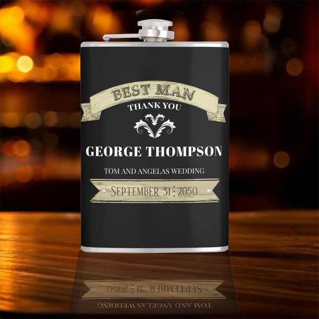 Vintage Trauzeuge Benutzerdefinierte Hochzeit Flachmann (Best Man custom vintage style flask.)