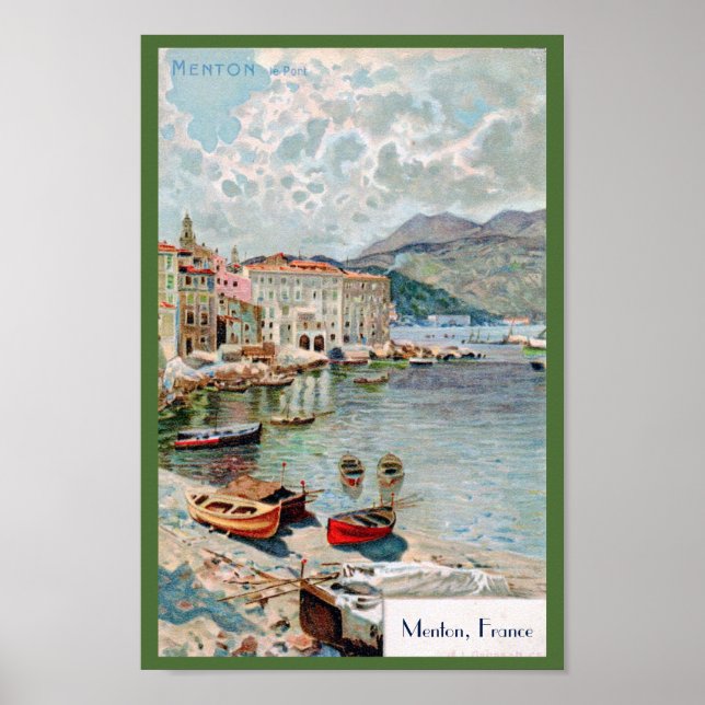 Vintage Travel 1920's Menton, Côte d'Azur Poster (Vorne)