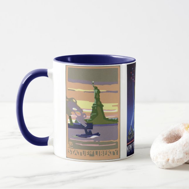 Vintage Travel, 3 verschiedene NYC Sehenswürdigkei Tasse (Mit Donut)