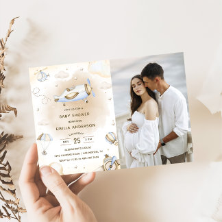 Vintage Travel Airplane Babydusche Party Foto Einladung