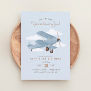Vintage Travel Airplane Boy Geburtstagsparty Einladung