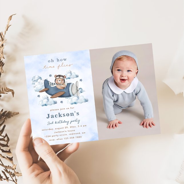 Vintage Travel Airplane Geburtstagsparty Foto Einladung (Von Creator hochgeladen)