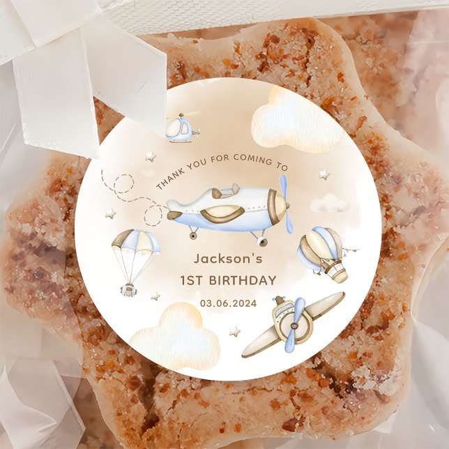 Vintage Travel Airplane Geburtstagsparty Runder Aufkleber (Von Creator hochgeladen)