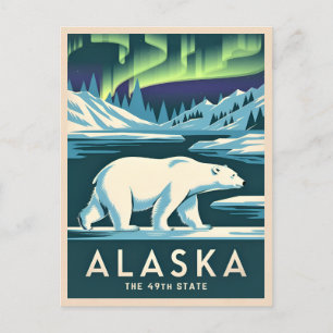 Vintage Travel Alaska Northern Lights Polar Bear Postkarte