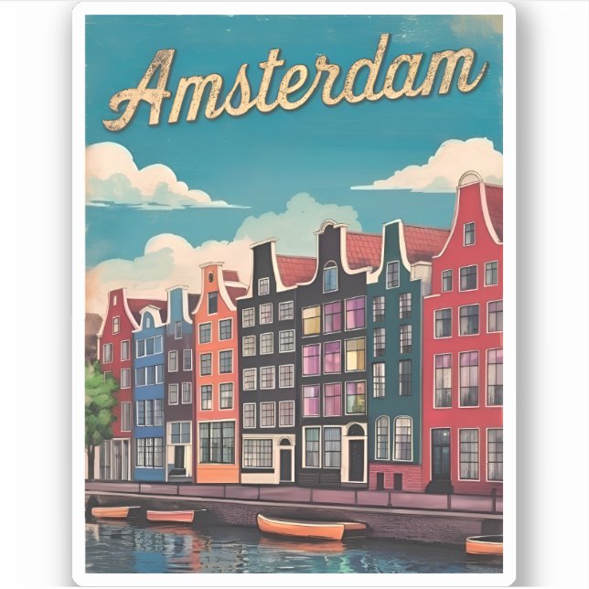 Vintage Travel Amsterdam Niederlande Retro Landsch Aufkleber (Vorderseite)