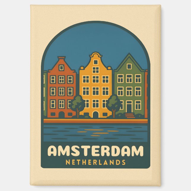 Vintage Travel Amsterdam Niederlande Retro Landsch Magnet (Vorderseite)