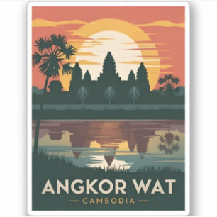 Vintage Travel Angkor Wat Cambodia Retro Sunset Aufkleber