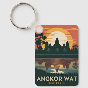 Vintage Travel Angkor Wat Cambodia Retro Sunset Schlüsselanhänger