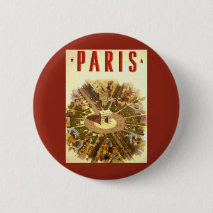 Vintage Travel, Arc de Triomphe Paris Frankreich Button