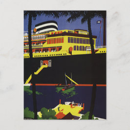Vintage Travel, Art Deco Cruise Ship in Port Postkarte