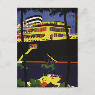 Vintage Travel, Art Deco Cruise Ship in Port Postkarte