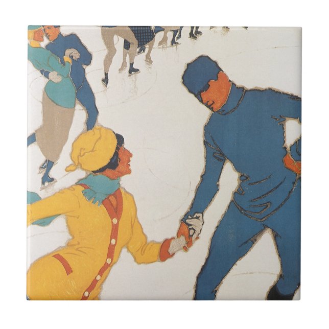 Vintage Travel, Art Deco, Winter Davos Schweiz Fliese (Vorderseite)