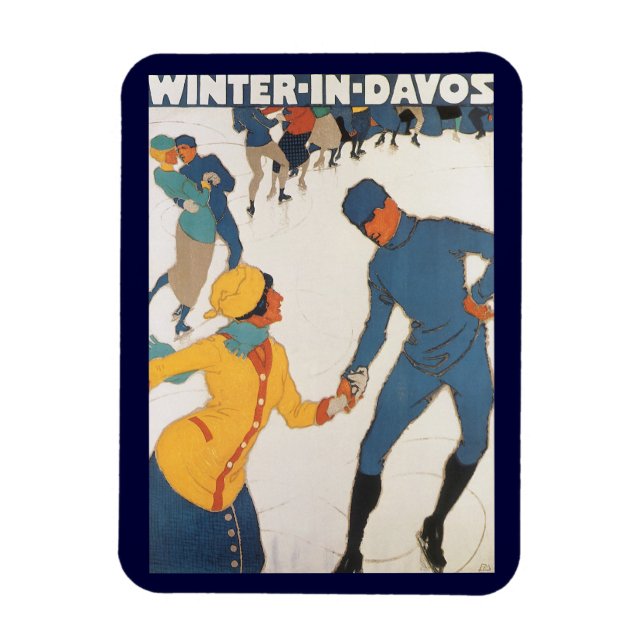 Vintage Travel, Art Deco, Winter Davos Schweiz Magnet (Vertikal)