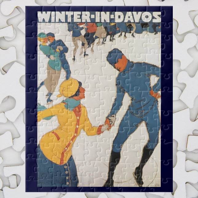 Vintage Travel, Art Deco, Winter Davos Schweiz Puzzle (Von Creator hochgeladen)