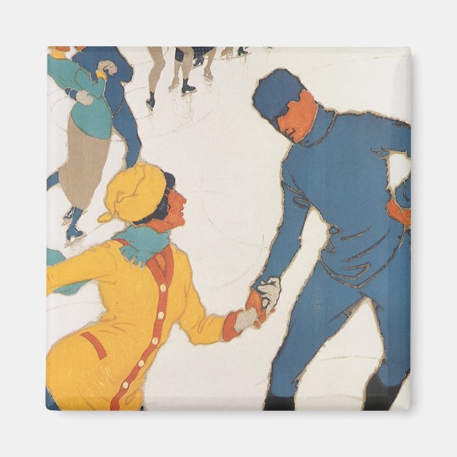 Vintage Travel, Art Deco, Winter Davos Switzerland Magnet (Vorne)