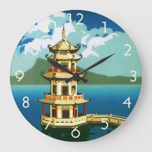 Vintage Travel Asien, Taiwan Pagode mehrstöckiger Große Wanduhr