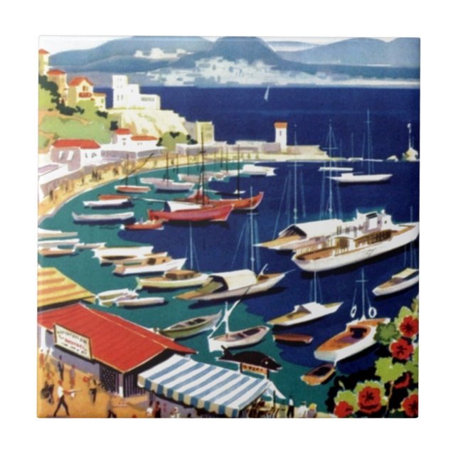 Vintage Travel Athens Griechenland Fliese (Vorderseite)