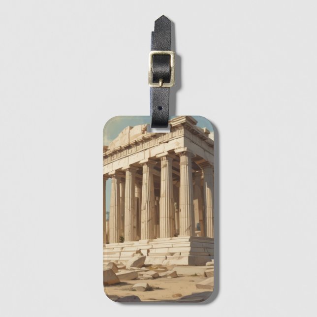 Vintage Travel Athens Griechenland Parthenon Tempe Gepäckanhänger (Vorderseite Vertikal)