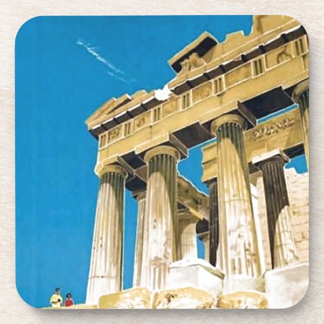Vintage Travel Athens Griechenland Parthenon Tempe Getränkeuntersetzer (Vorderseite)