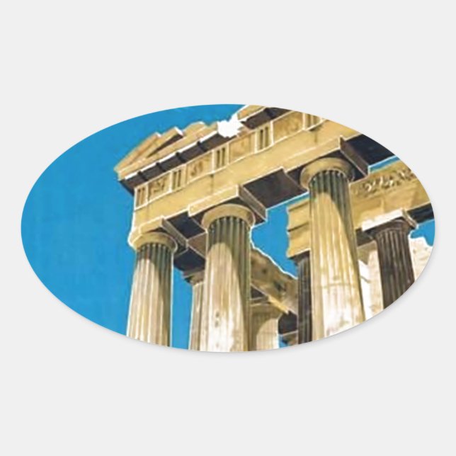 Vintage Travel Athens Griechenland Parthenon Tempe Ovaler Aufkleber (Vorderseite)