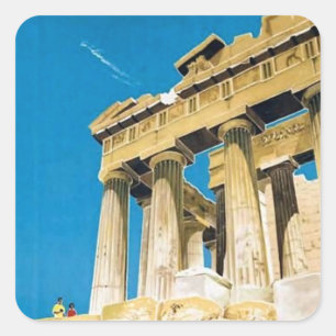 Vintage Travel Athens Griechenland Parthenon Tempe Quadratischer Aufkleber