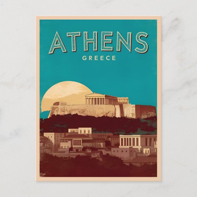Vintage Travel Athens Griechenland Retro Landschaf Postkarte (Vorderseite)