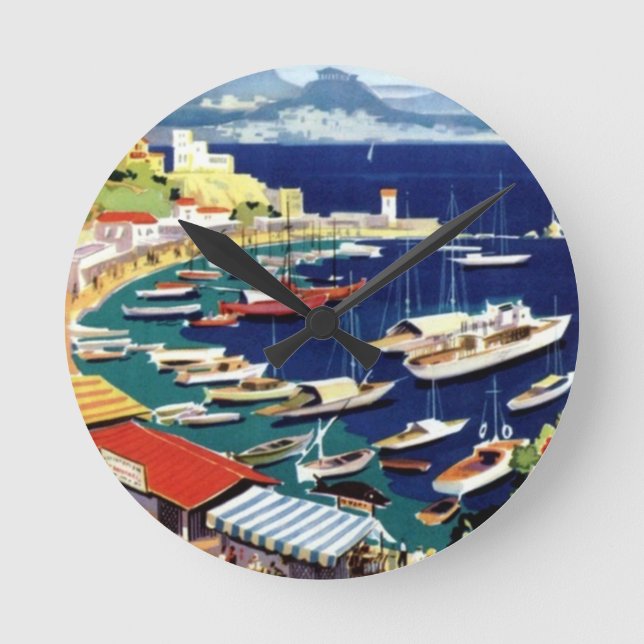 Vintage Travel Athens Griechenland Runde Wanduhr (Vorderseite)