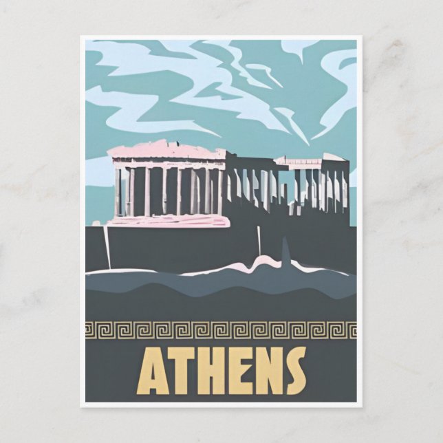 Vintage Travel Athens Griechenland Santorini Retro Postkarte (Vorderseite)