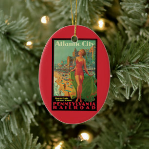 Vintage Travel, Atlantic City Resort Beach Blonde Keramik Ornament