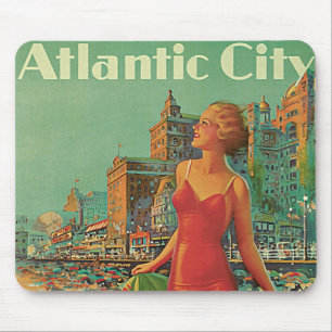 Vintage Travel, Atlantic City Resort Beach Blonde Mousepad