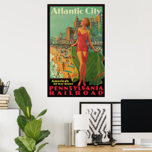 Vintage Travel, Atlantic City Resort Beach Blonde Poster