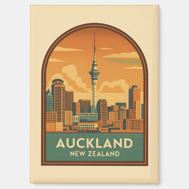 Vintage Travel Auckland New Zealand City Retro Magnet (Vorderseite)