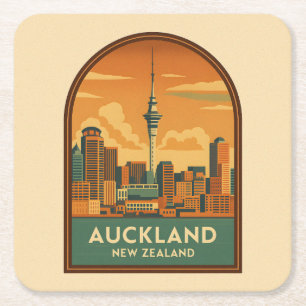 Vintage Travel Auckland New Zealand City Retro Rechteckiger Pappuntersetzer