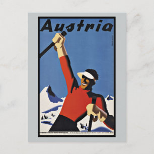 Vintage Travel Austria Ski Sports Postkarte