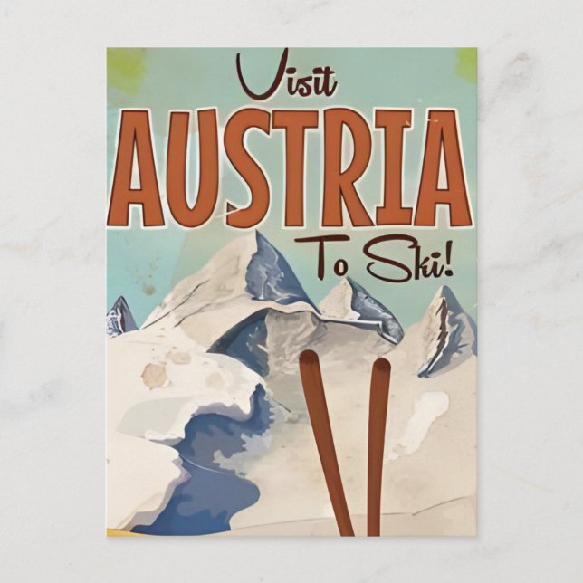 Vintage Travel Austria Wintersportort Kunst Postkarte (Vorderseite)