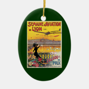 Vintage Travel, Aviation Airplanes, Lyon, Frankrei Keramikornament