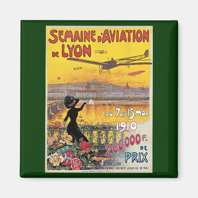 Vintage Travel, Aviation Airplanes, Lyon, Frankrei Magnet (Vorne)