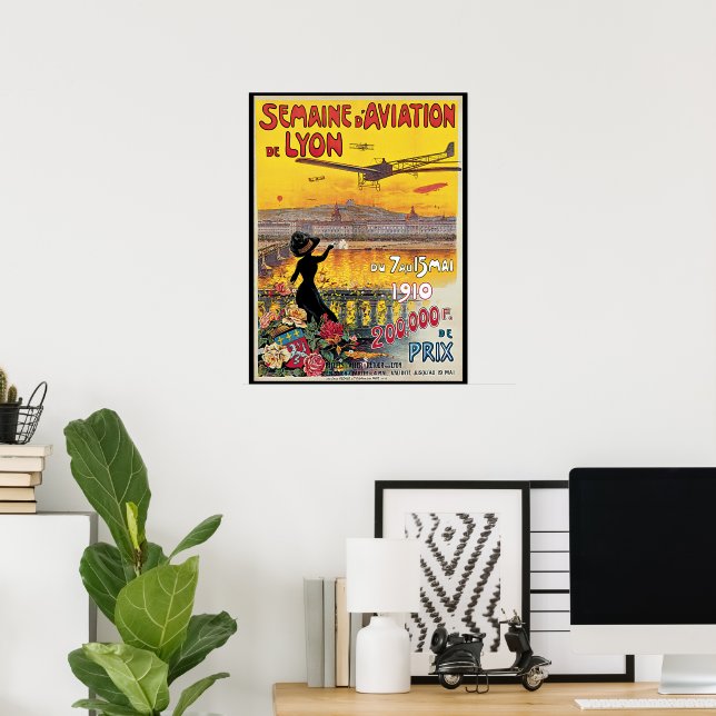 Vintage Travel, Aviation Airplanes, Lyon, Frankrei Poster (Heimbüro)